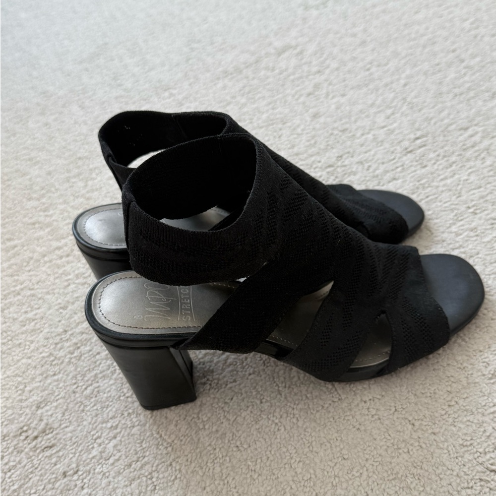 Comfortable Black Women's Block Heel Slingback Sandals - Impo Stretch